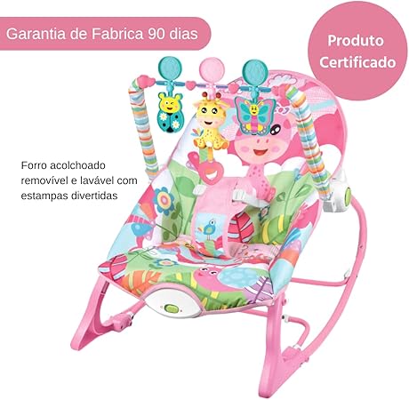 Maxibaby Cadeira de Descanso Balanço Funtime Unicórnio, Acompanha 3 Brinquedos Interativos Livre de BPA, Cinto 3 pontos (até 18kgs), Multicolorida. - Imagem 2