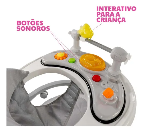 Andador Para Bebês Infantil Musical Premium Cor Cinza Conect Brinq MC923 - Imagem 5