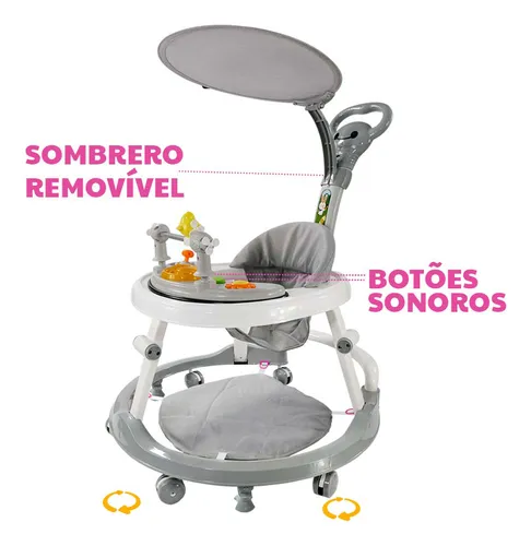 Andador Para Bebês Infantil Musical Premium Cor Cinza Conect Brinq MC923 - Imagem 3